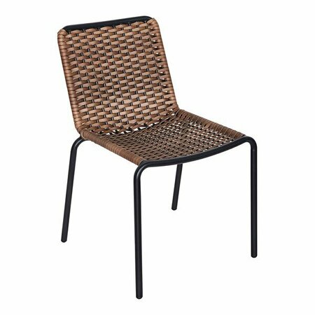 BFM SEATING Captiva Stackable Outdoor / Indoor Black Aluminum and Brown Rope Wicker Side Chair 163H402CBRBL